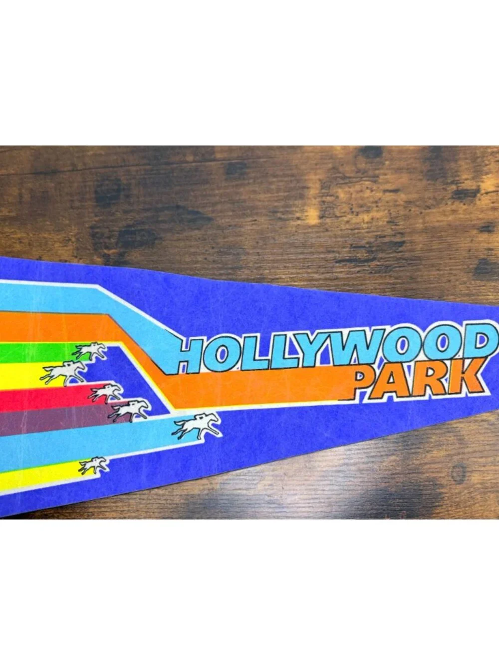Vintage Hollywood Park Felt Pennant With Rainbow Horse Racing Design